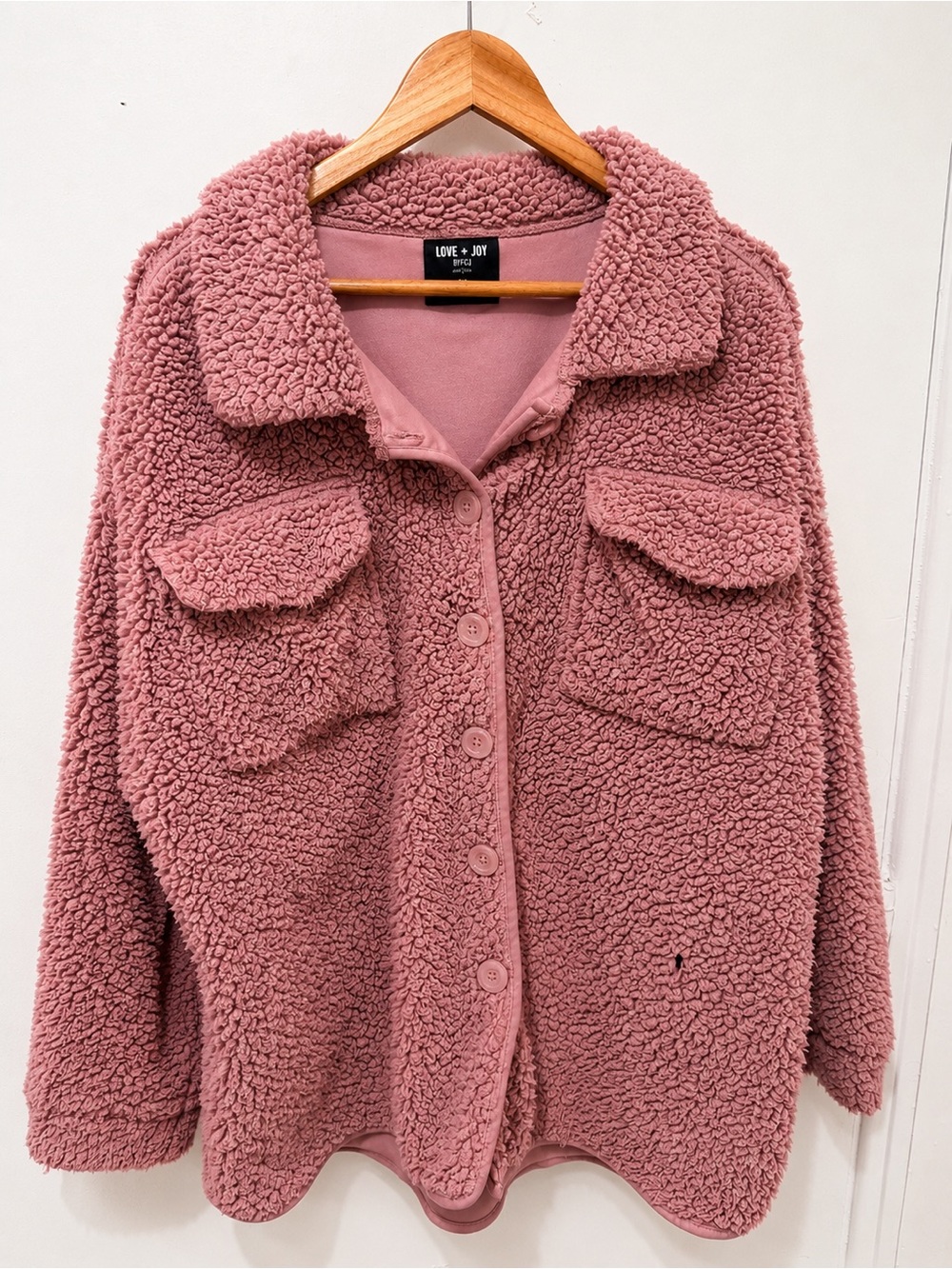 Dusty Rose Sherpa Button-Front Jacket | 3X fits like a large